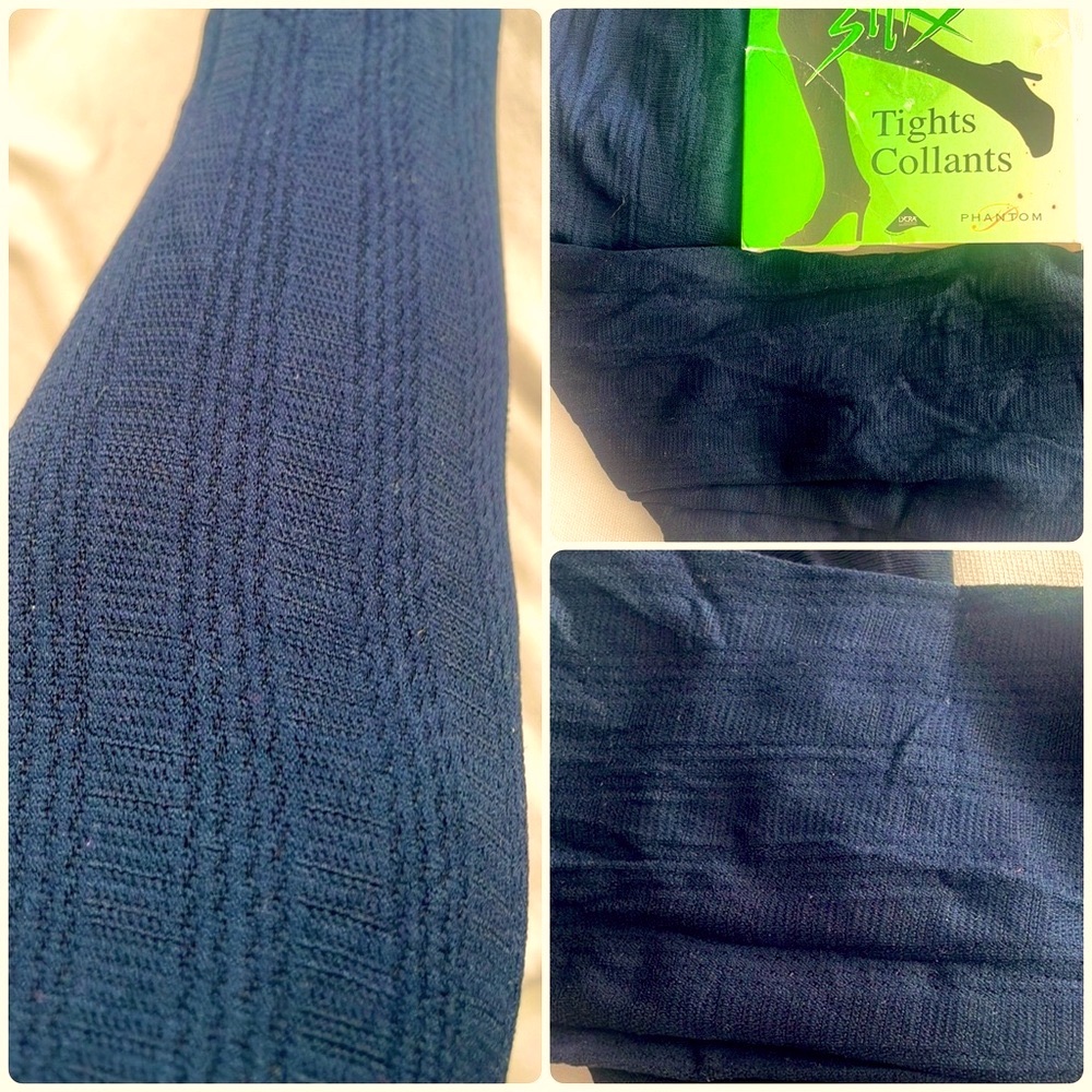 Phantom Silks Navy Blue Patterned Tights Fashion Pantyhose 95-130lbs NWOT